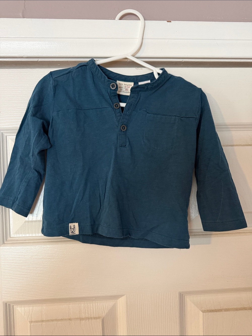 Zara Teal Blue Long Sleeve Henley Top